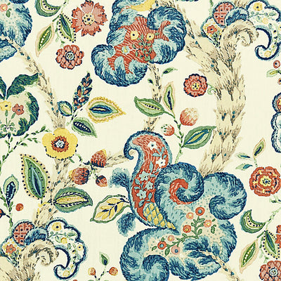 SCALAMANDRE FABRICS-SC 000416603-CUMBRIA HAND BLOCK PRINT-MULTI ON CREAM