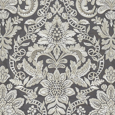 SCALAMANDRE FABRICS-SC 000427086-ELIZABETH DAMASK EMBROIDERY-CHARCOAL