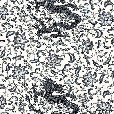 SCALAMANDRE FABRICS-SC 000516558-CHI'EN DRAGON LINEN PRINT-CHARCOAL