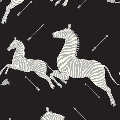 SCALAMANDRE WALLCOVERING-SC 0009WP81388M-ZEBRAS - WALLPAPER-BLACK & SILVER