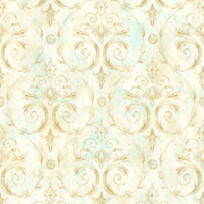 SCALAMANDRE WALLCOVERING-WMAMF020507-CASIMIR-GOLD,TURQUOISE