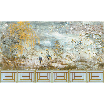 NICOLETTE MAYER WALLCOVERING-WNMSET1CRES-CRESTED CRANE - PANEL SET-WHEAT BLUE