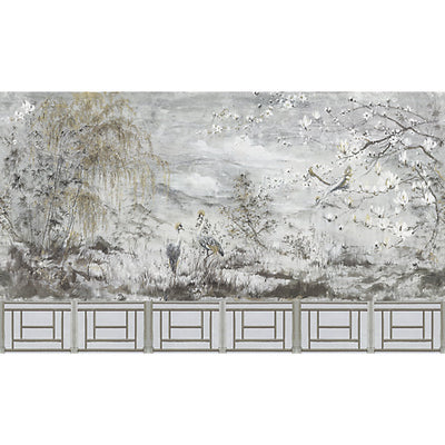NICOLETTE MAYER WALLCOVERING-WNMSET3CRES-CRESTED CRANE - PANEL SET-SILVER GOLD