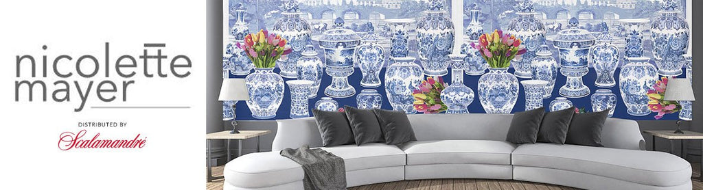 Nicolette Mayer Wallcovering, a selection of wallpaper such as textures, botanicals, silk, linen & floral designs.