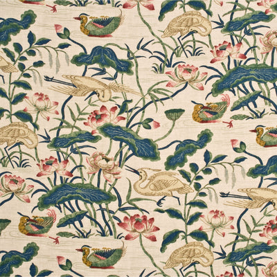 G P & J BAKER FABRICS - HERON & LOTUS FLOWER - INDIGO/PINK