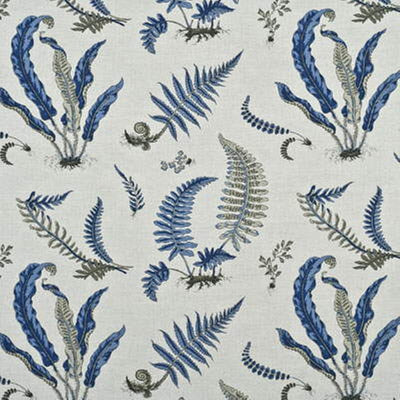 G P & J BAKER FABRICS - FERNS - INDIGO/LINEN
