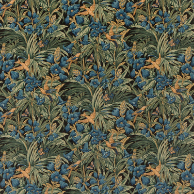G P & J BAKER FABRICS - TRUMPET FLOWERS VELVET - DARK INDIGO/TEAL