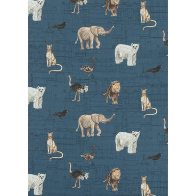 G P & J BAKER FABRICS - ROYAL BEASTS LINEN - SAPPHIRE