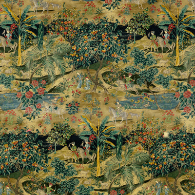 G P & J BAKER FABRICS - RAMAYANA VELVET - EMERALD/SAND