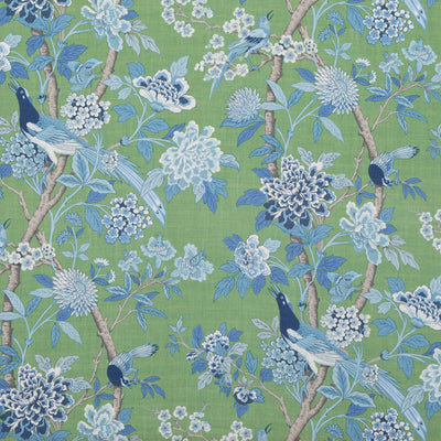 G P & J BAKER FABRICS - HYDRANGEA BIRD (ARCHIVE) - EMERALD/BLUE