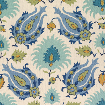 BRUNSCHWIG & FILS - KASHMIRI LINEN PRINT - PERIDOT/AQUAMARINE