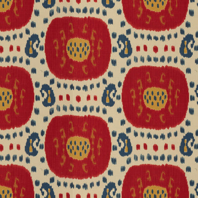 BRUNSCHWIG & FILS - SAMARKAND COTTON AND LINEN PRINT - POMPEIAN RED/OXFORD BLUE