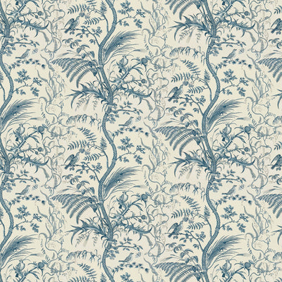 BRUNSCHWIG & FILS - BIRD AND THISTLE COTTON PRINT - BLUE