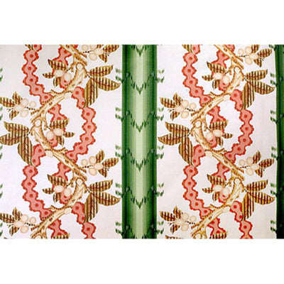 BRUNSCHWIG & FILS - JOSSELIN COTTON AND LINEN PRINT - CYPRESS AND CORAL