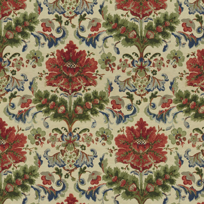 BRUNSCHWIG & FILS - WINDSOR DAMASK COTTON & LINEN PRINT - RED ON ECRU