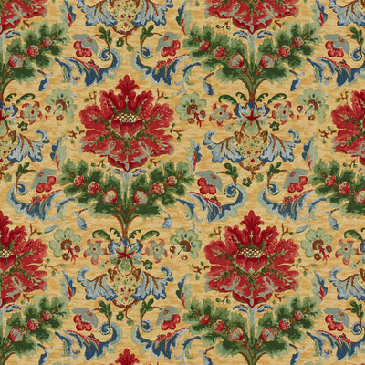 BRUNSCHWIG & FILS - WINDSOR DAMASK COTTON & LINEN PRINT - RED ON TOPAZ
