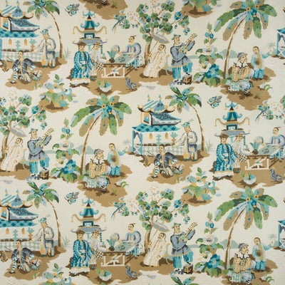 BRUNSCHWIG & FILS - XIAN LINEN & COTTON PRINT - SEAFOAM/SAND