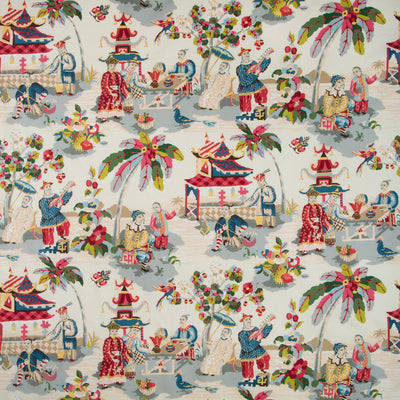 BRUNSCHWIG & FILS - XIAN LINEN & COTTON PRINT - PRUSSIAN/RED