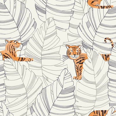 SEABROOK WALLPAPER-HIDING TIGERS-BLACK AND ORANGE-DA61200