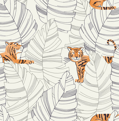 SEABROOK WALLPAPER-HIDING TIGERS-BLACK AND ORANGE-DA61200