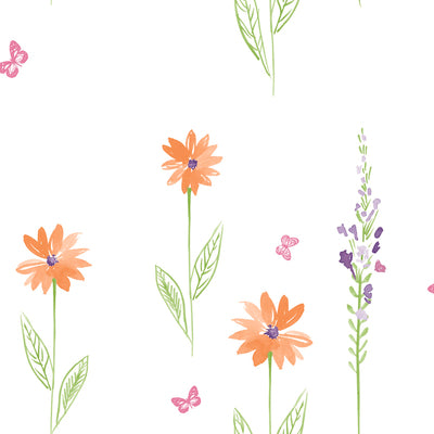 SEABROOK WALLPAPER-DAISY FIELD-ORANGE AND LIME-DA62603