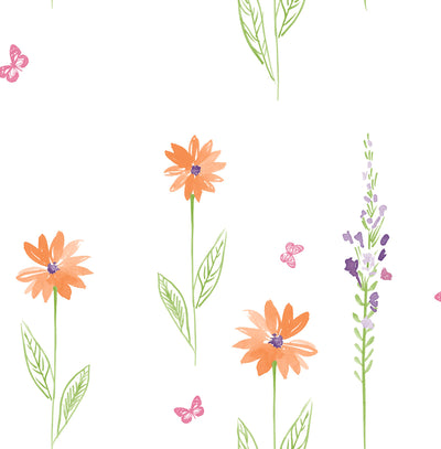 SEABROOK WALLPAPER-DAISY FIELD-ORANGE AND LIME-DA62603