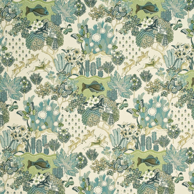 MULBERRY FABRICS - GLENDALE - TEAL/LEAF