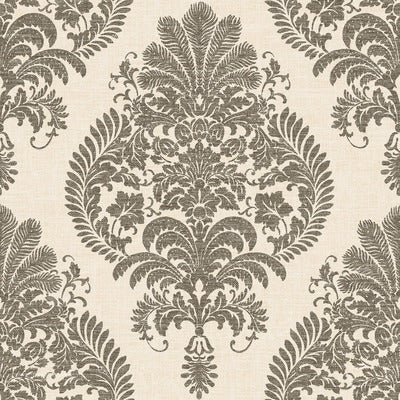 SEABROOK WALLPAPER-ANTIGUA DAMASK-CHARCOAL AND IVORY-LN10400