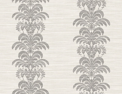 SEABROOK WALLPAPER-PALM FROND STRIPE STRINGCLOTH-CHARCOAL AND IVORY-LN10500