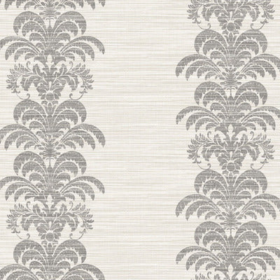 SEABROOK WALLPAPER-PALM FROND STRIPE STRINGCLOTH-CHARCOAL AND IVORY-LN10500