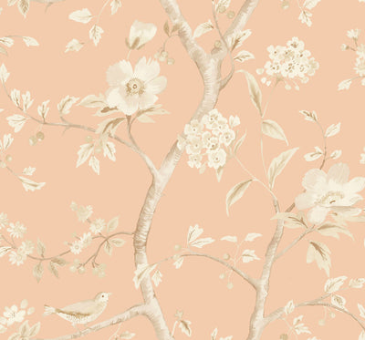 SEABROOK WALLPAPER-SOUTHPORT FLORAL TRAIL-SOFT MELON AND ARROWROOT-LN11111