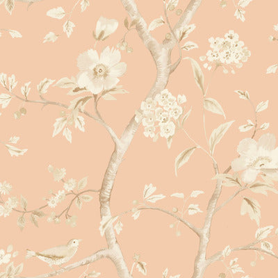 SEABROOK WALLPAPER-SOUTHPORT FLORAL TRAIL-SOFT MELON AND ARROWROOT-LN11111