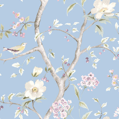 SEABROOK -SOUTHPORT FLORAL TRAIL FABRIC-SKY BLUE AND ARROWROOT-LN11912F