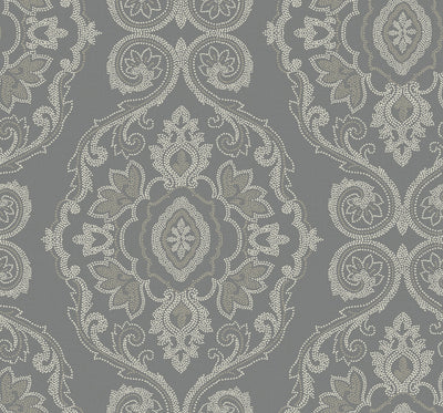 SEABROOK WALLPAPER-NAUTICAL DAMASK-BLACK SANDS-MB30300