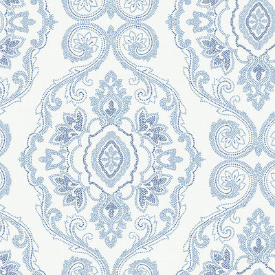 SEABROOK WALLPAPER-NAUTICAL DAMASK-COASTAL BLUE-MB30312