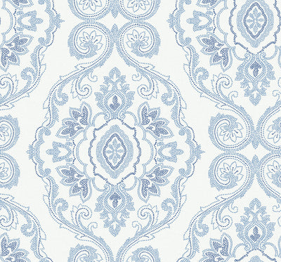 SEABROOK WALLPAPER-NAUTICAL DAMASK-COASTAL BLUE-MB30312