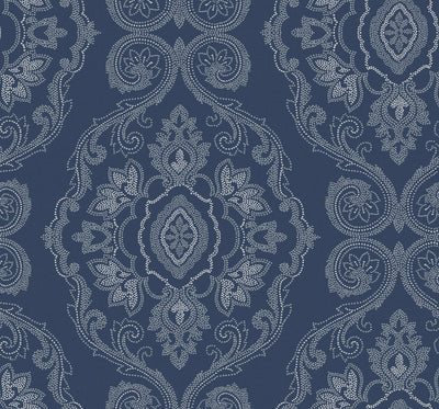 SEABROOK WALLPAPER-NAUTICAL DAMASK-NAUTICAL BLUE-MB30322
