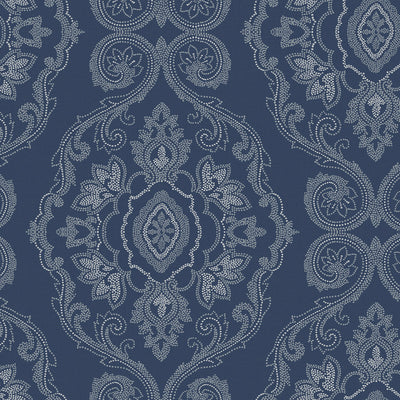 SEABROOK WALLPAPER-NAUTICAL DAMASK-NAUTICAL BLUE-MB30322