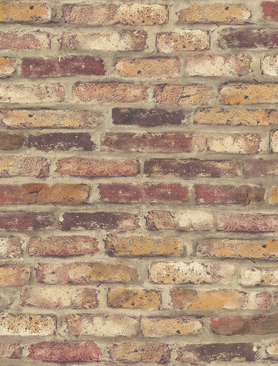 SEABROOK WALLPAPER-FAUX RUSTIC RED BRICK-RED, BURGANDY, ORANGE, TAN-NW30201