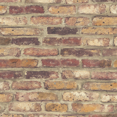SEABROOK WALLPAPER-FAUX RUSTIC RED BRICK-RED, BURGANDY, ORANGE, TAN-NW30201