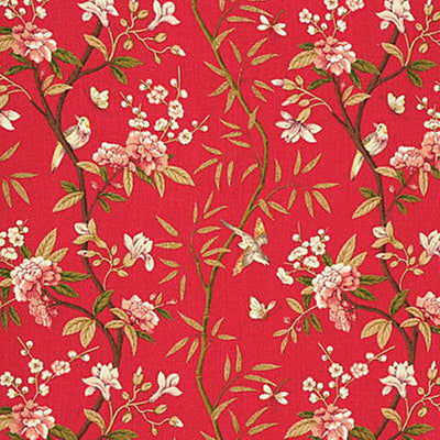 G P & J BAKER FABRICS - PEONY & BLOSSOM - RED/MOSS