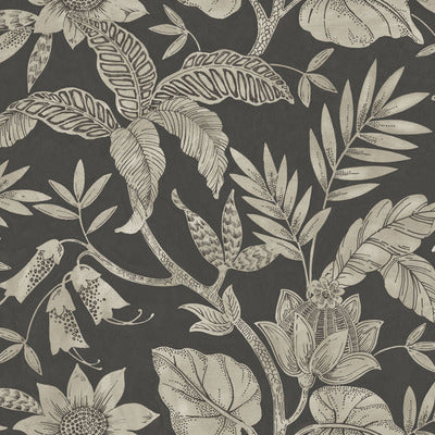 SEABROOK WALLPAPER-RAINFOREST LEAVES-BRUSHED EBONY AND STONE-RY30200