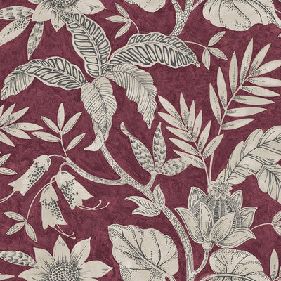 SEABROOK WALLPAPER-RAINFOREST LEAVES-CRANBERRY AND STONE-RY30201