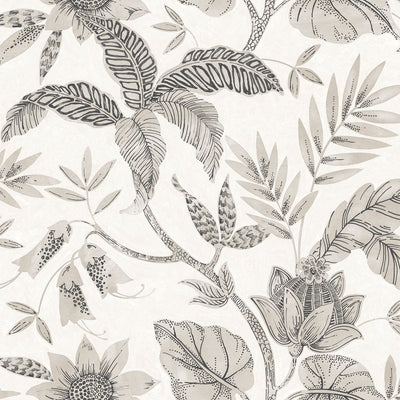 SEABROOK WALLPAPER-RAINFOREST LEAVES-IVORY AND STONE-RY30205
