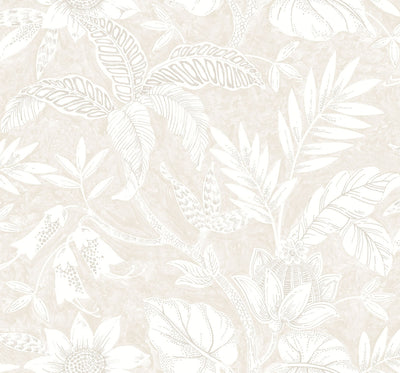 SEABROOK WALLPAPER-RAINFOREST LEAVES-SAND DUNE AND BRUSHED TAUPE-RY30210