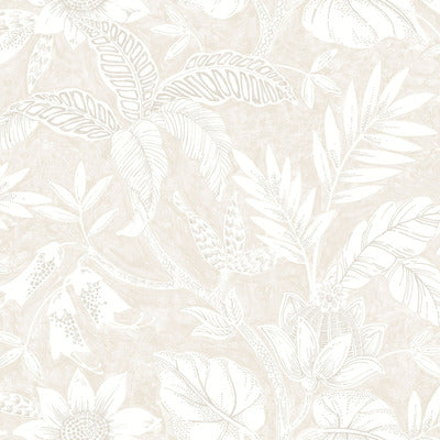 SEABROOK WALLPAPER-RAINFOREST LEAVES-SAND DUNE AND BRUSHED TAUPE-RY30210