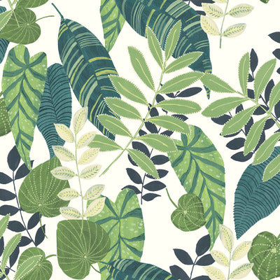 SEABROOK WALLPAPER-TROPICANA LEAVES-VIRIDIAN AND DILL-RY30904