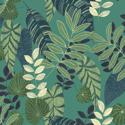 SEABROOK WALLPAPER-TROPICANA LEAVES-JADE, ROSEMARY, AND SPRUCE-RY30914