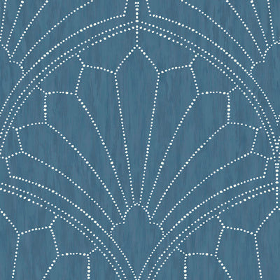 SEABROOK WALLPAPER-SCALLOP MEDALLION-STEEL BLUE AND IVORY-RY31502