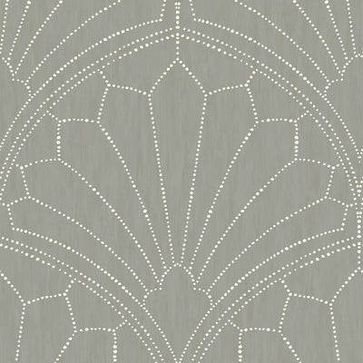 SEABROOK WALLPAPER-SCALLOP MEDALLION-CINDER GRAY AND IVORY-RY31515